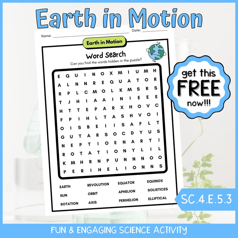 FREE Word Search Motions of the Earth Science Activity