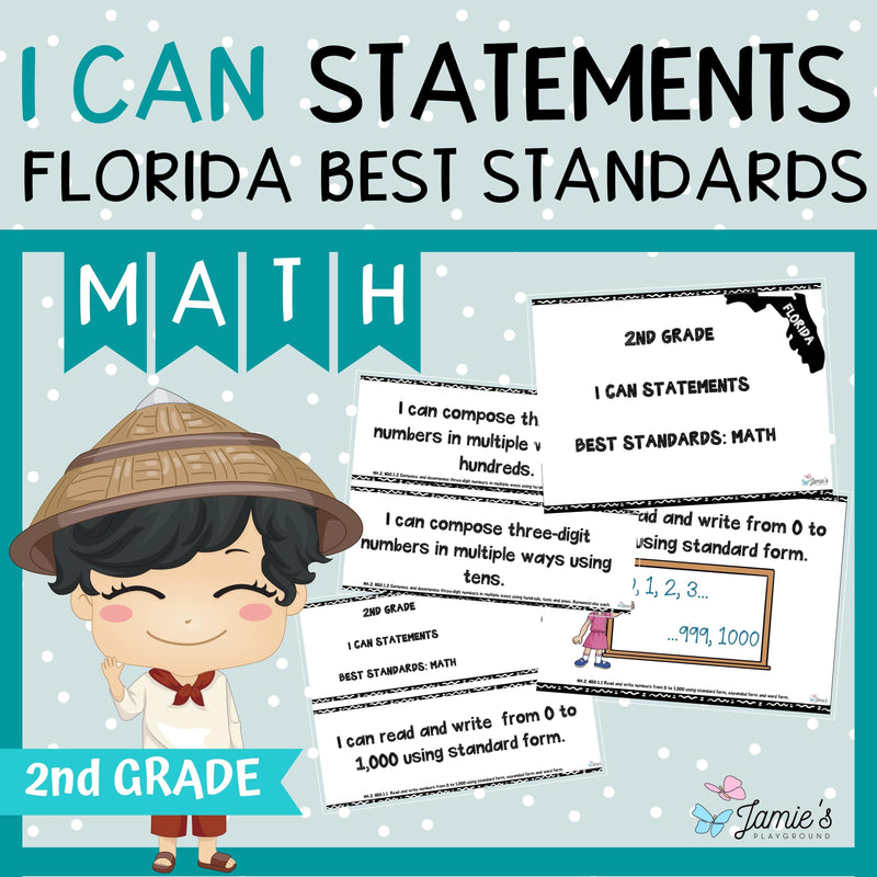 Florida BEST Standards: 2nd Grade MATH I Can Statements - Full & Half Pages