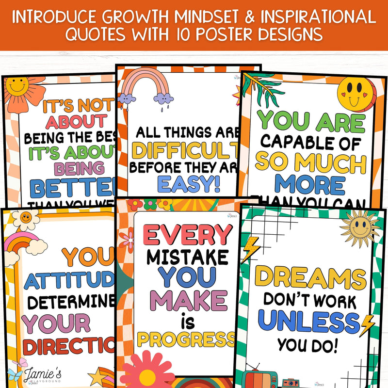 Growth Mindset Poster Display Groovy Classroom Decor and Bulletin Board