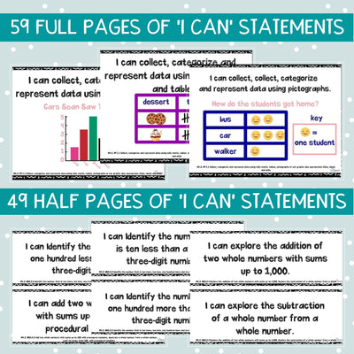 Florida BEST Standards: 2nd Grade MATH I Can Statements - Full & Half Pages