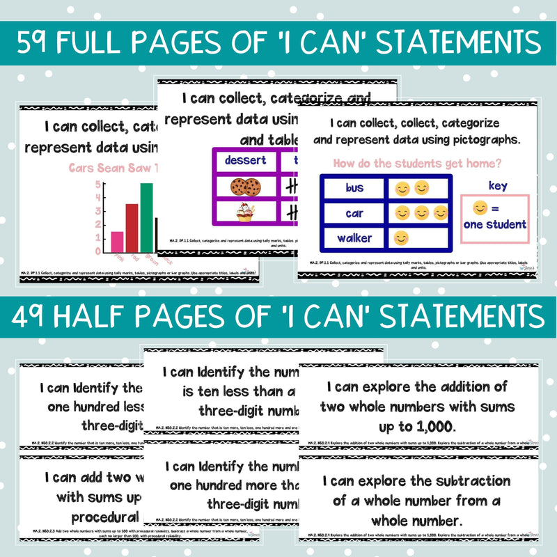 Florida BEST Standards: 2nd Grade MATH I Can Statements - Full & Half Pages