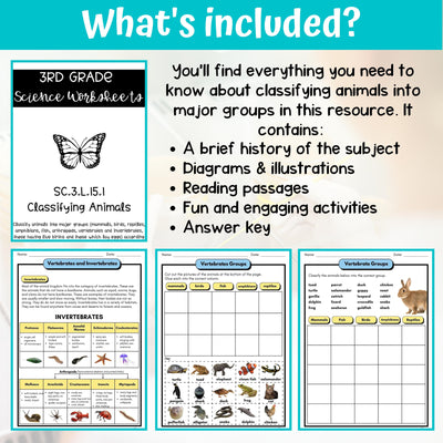 Classifying Animals Activity & Answer Key 3rd Grade Life Science