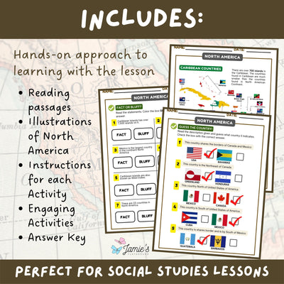 North America Map Activity & Answer Key 3rd Grade Social Studies