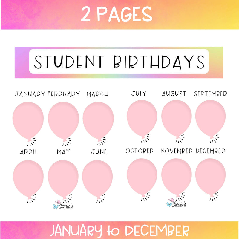 Editable Binder Documents for Teacher Binder and Planner | Birthday Posters - Rainbow theme