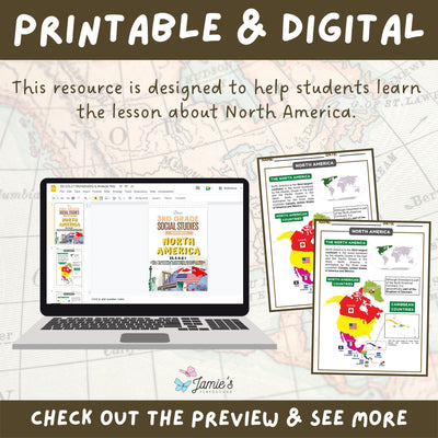 North America Map Activity & Answer Key 3rd Grade Social Studies