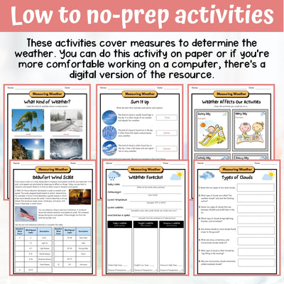 All About Weather Activity & Answer Key 5th Grade Earth Science