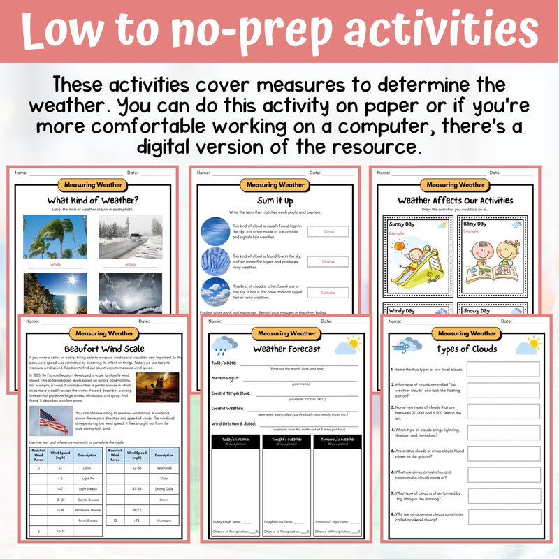 All About Weather Activity & Answer Key 5th Grade Earth Science