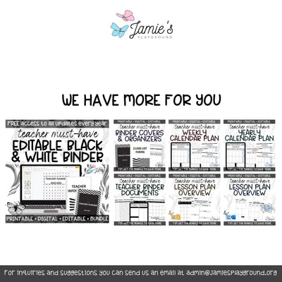 Editable Binder Documents for Teacher Binder and Planner | Black & White theme