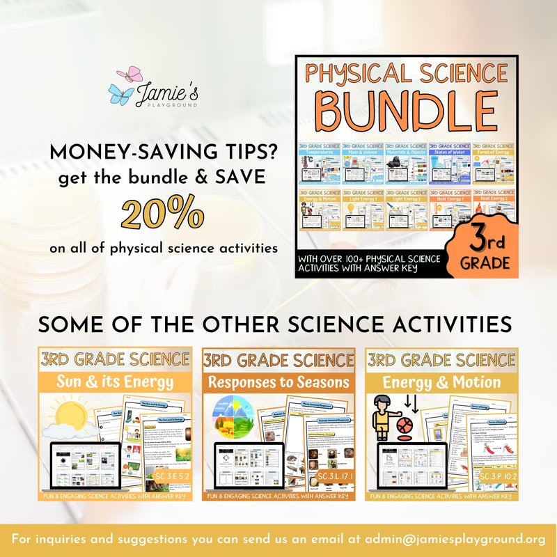 Forms of Energy Activity & Answer Key 3rd Grade Physical Science