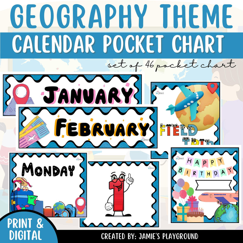 Calendar Pocket Chart 1 - EDITABLE Geography Pocket Chart Calendar Set