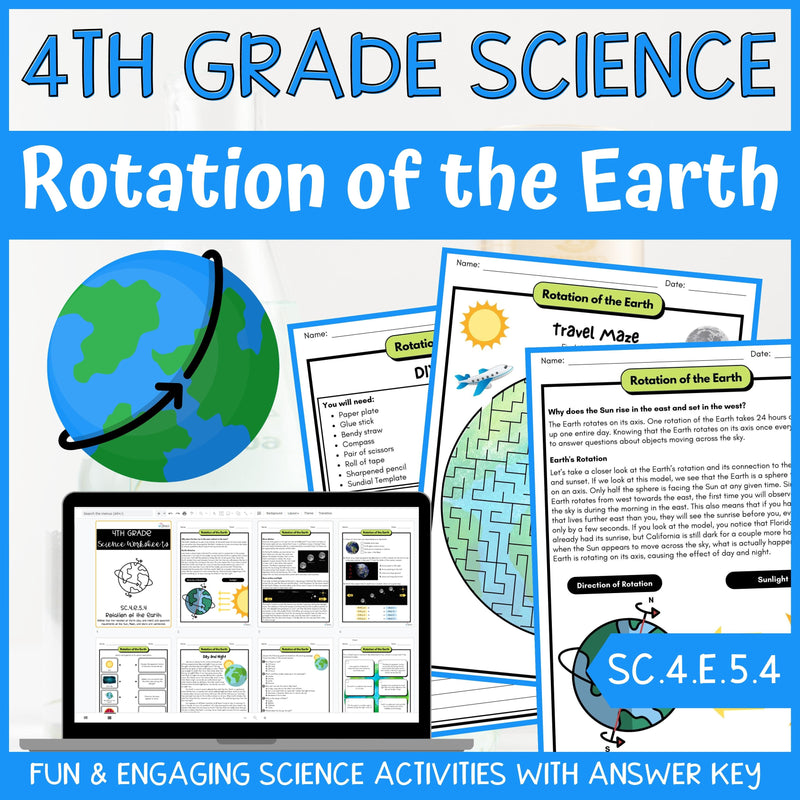 Rotation of the Earth Activity & Answer Key 4th Grade Earth & Space Science