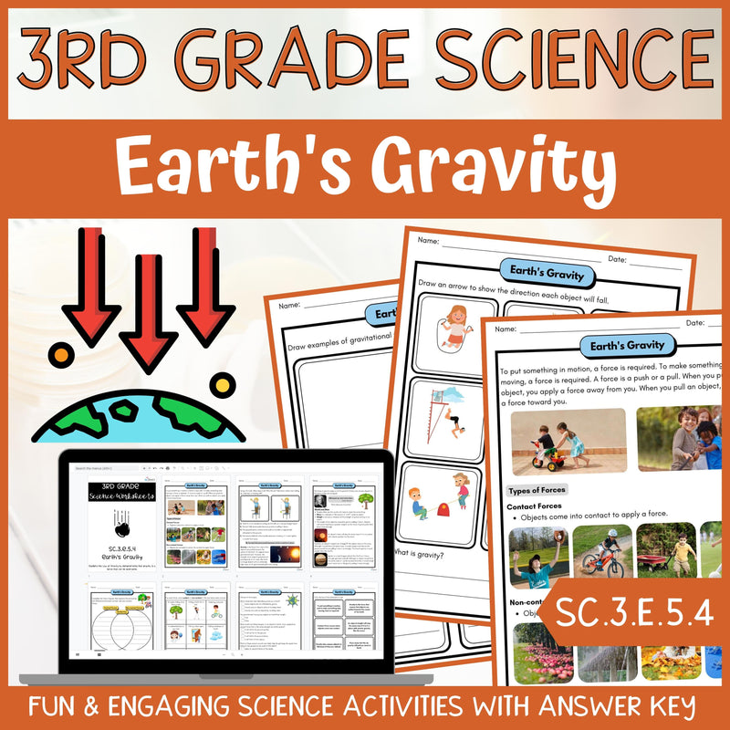 Gravity Activity & Answer Key 3rd Grade Earth & Space Science