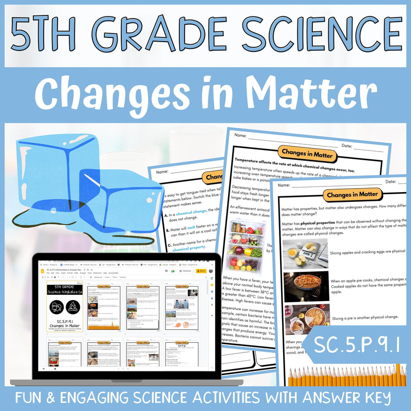 Changes in Matter Activity & Answer Key 5th Grade Physical Science