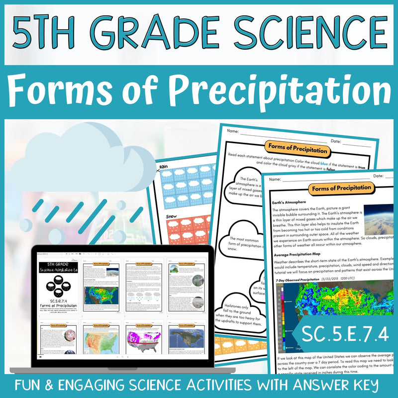 Types of Precipitation Activity & Answer Key 5th Grade Earth Science