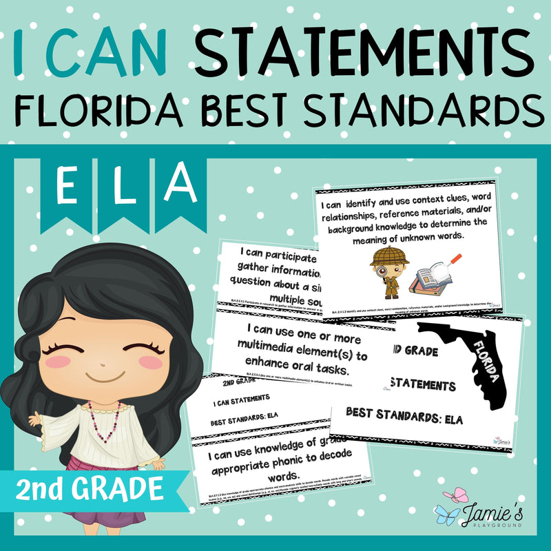 Florida BEST Standards: 2nd Grade ELA I Can Statements - Full & Half Pages