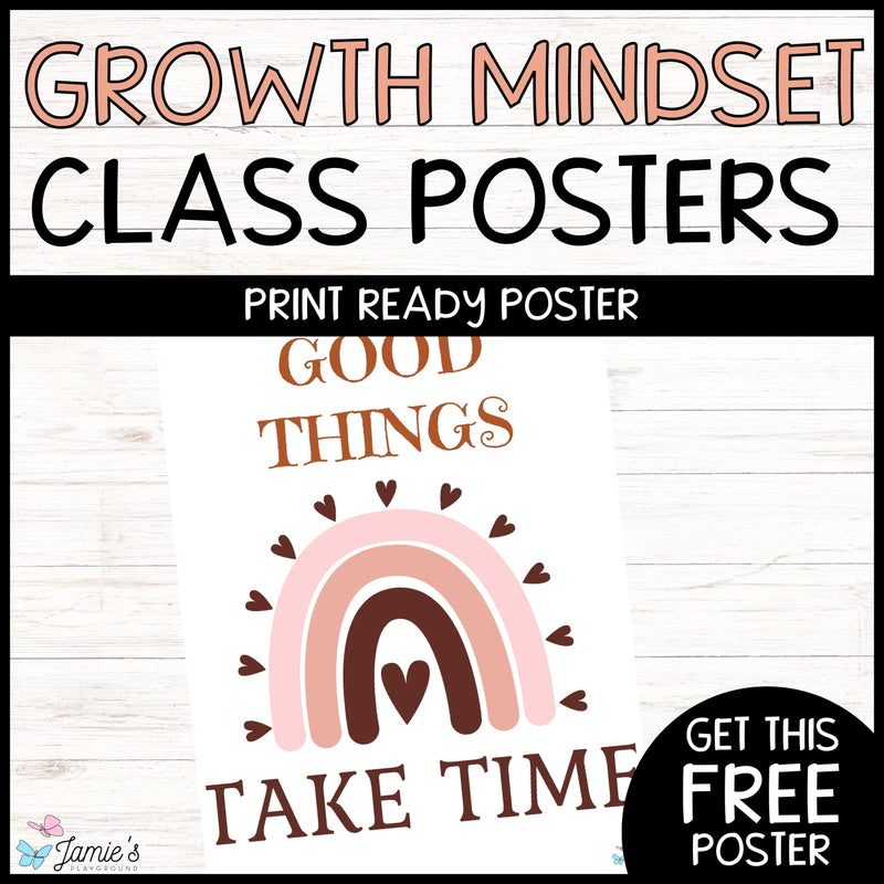 FREE Growth Mindset Poster Motivational Boho Classroom Decor