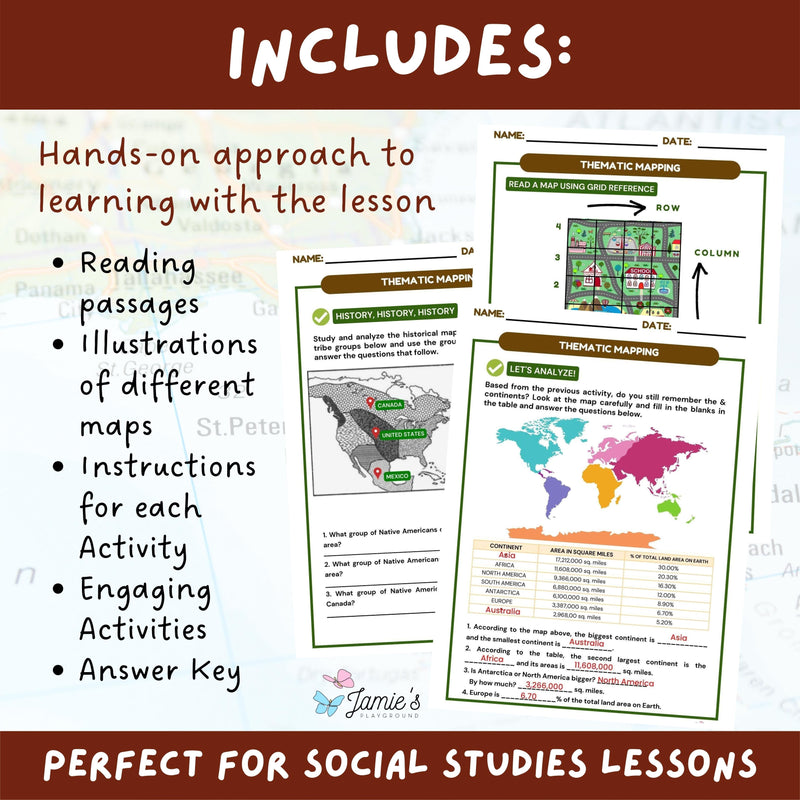 Thematic Map Activity & Answer Key 3rd Grade Social Studies