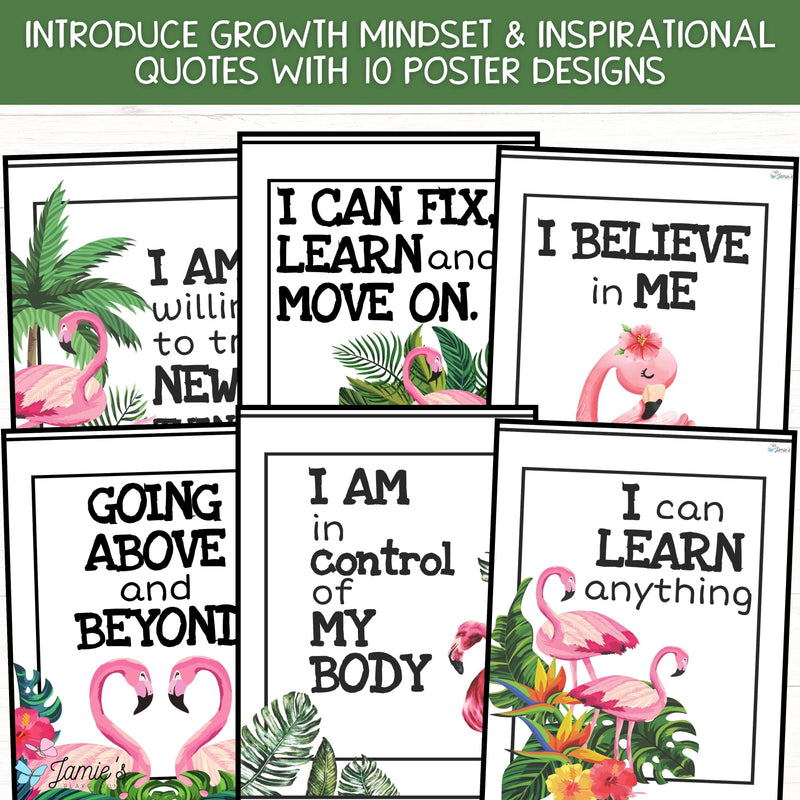 Growth Mindset Inspirational Posters Flamingo Bulletin Board Classroom Decor