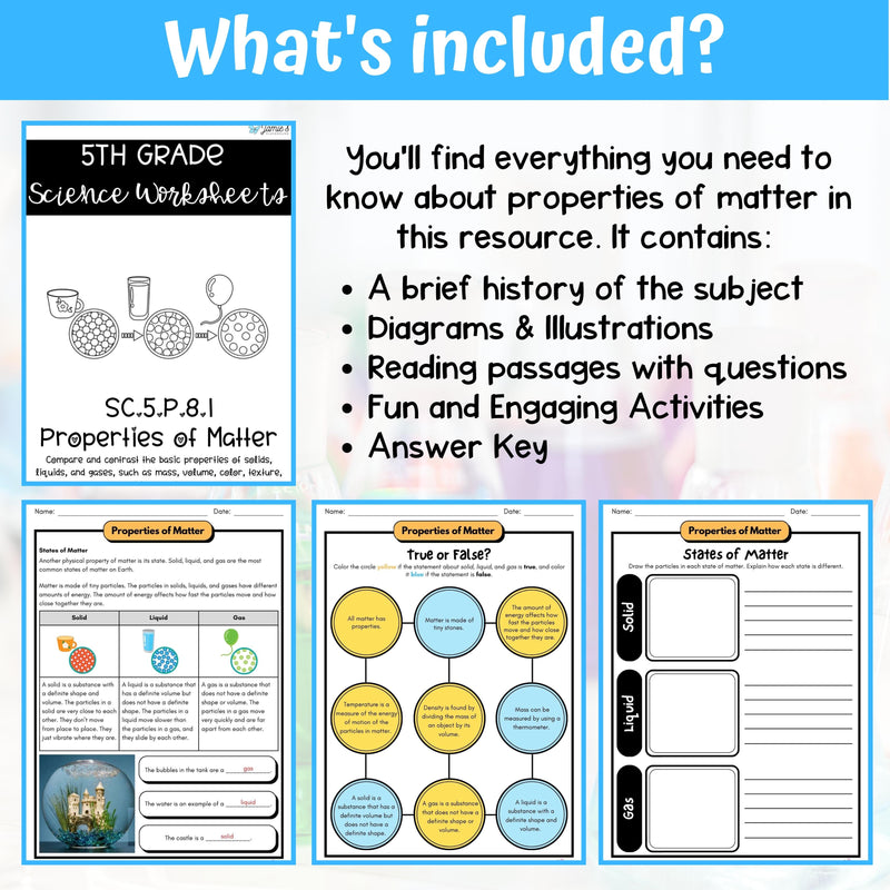 Properties of Matter Activity & Answer Key 5th Grade Physical Science