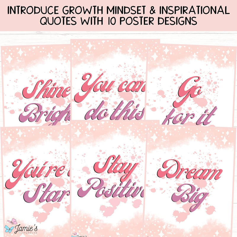 Growth Mindset Posters Pink Classroom Decor and Bulletin Board