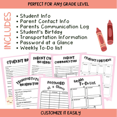 Parent Teacher Communication Log | Back to School Forms and Checklist