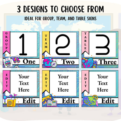 Table Number Signs 1 - EDITABLE Geography Classroom Decor Table/Group Signs