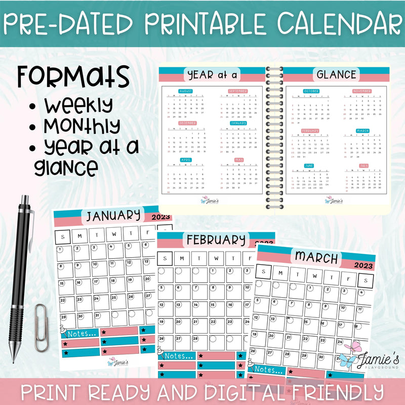 Editable Teacher Binder and Planner 2023 | FREE Updates Every Year | Pink & Teal Theme