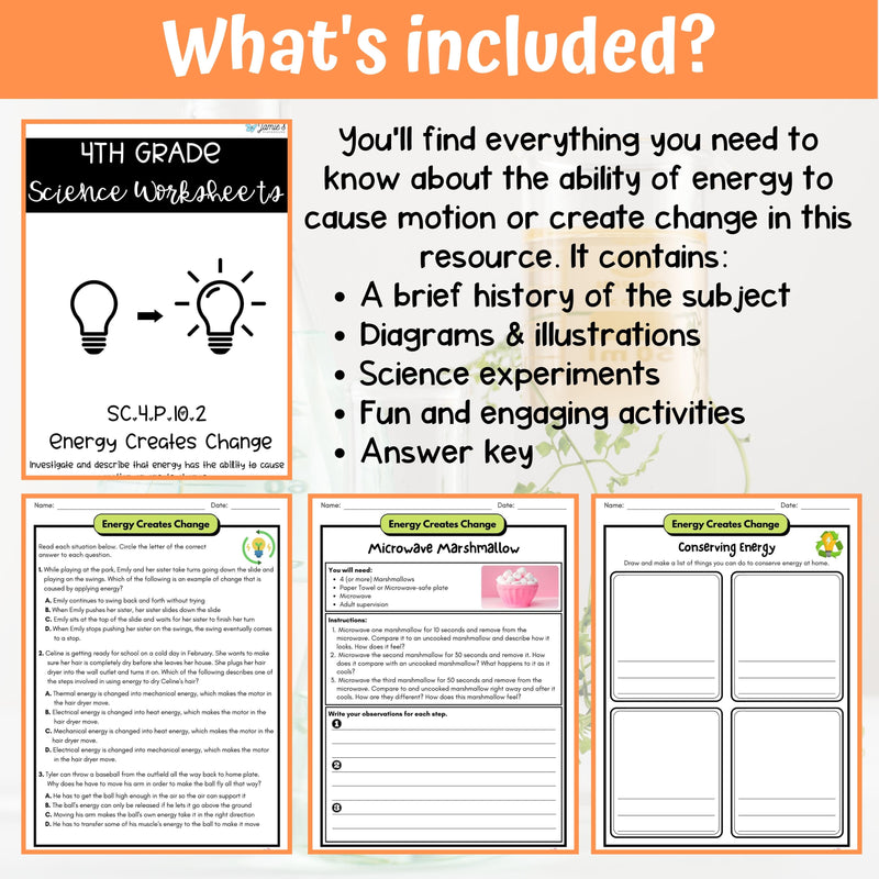 Forms of Energy Activity & Answer Key 4th Grade Physical Science