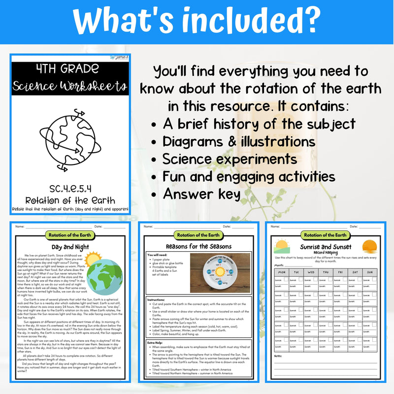 Rotation of the Earth Activity & Answer Key 4th Grade Earth & Space Science