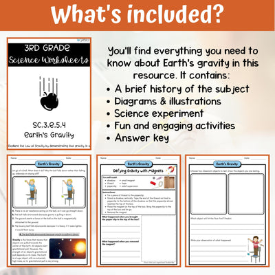 Gravity Activity & Answer Key 3rd Grade Earth & Space Science