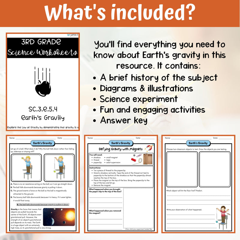 Gravity Activity & Answer Key 3rd Grade Earth & Space Science