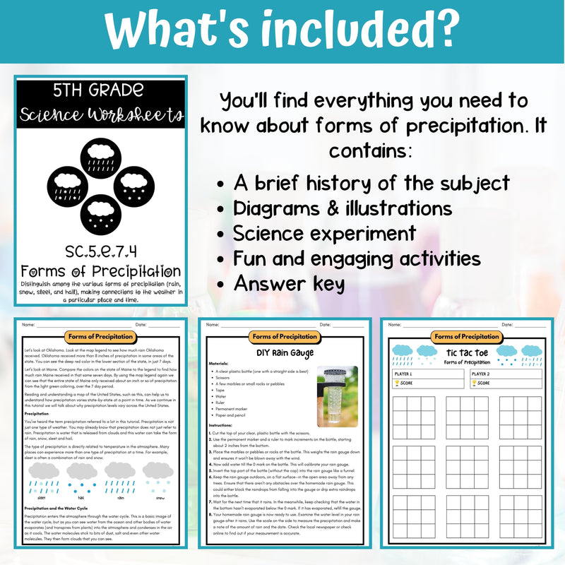 Types of Precipitation Activity & Answer Key 5th Grade Earth Science