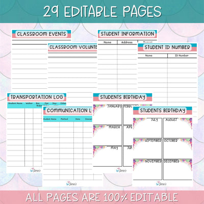 Teacher Binders/Planner - Binder Documents: Parent Communication & Conference - Pink & Teal