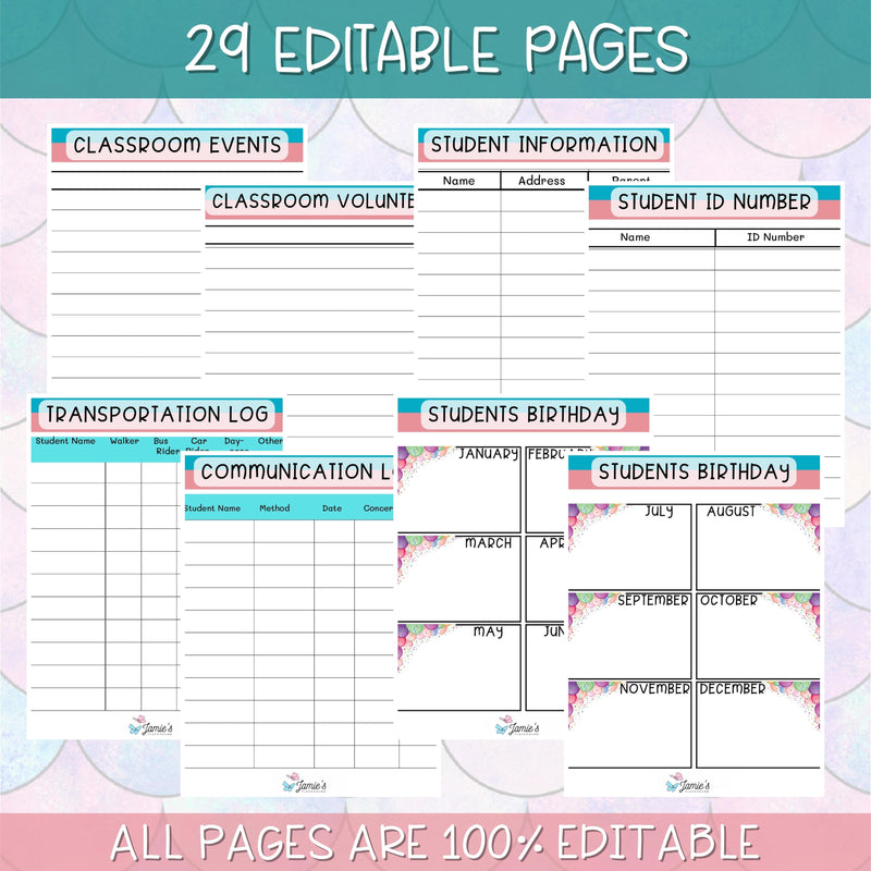 Teacher Binders/Planner - Binder Documents: Parent Communication & Conference - Pink & Teal