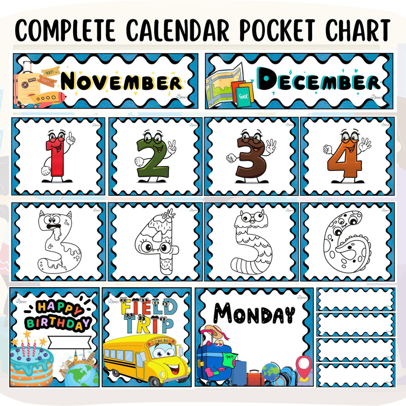 Calendar Pocket Chart 1 - EDITABLE Geography Pocket Chart Calendar Set