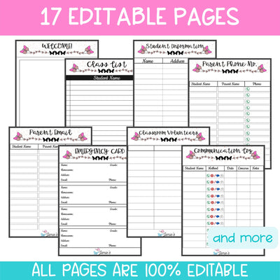 Editable Binder Documents for Teacher Binder and Planner | Parent Communication - Butterfly Theme