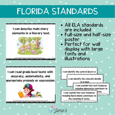 Florida BEST Standards: 2nd Grade ELA I Can Statements - Full & Half Pages