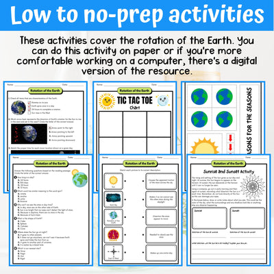 Rotation of the Earth Activity & Answer Key 4th Grade Earth & Space Science