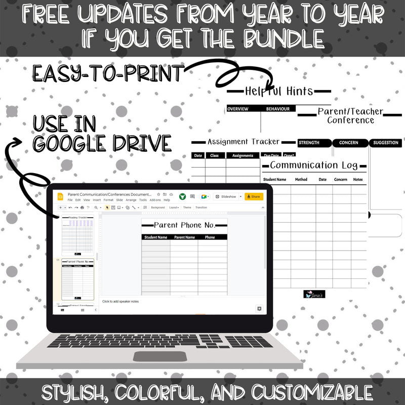 Editable Binder Documents for Teacher Binder and Planner | Parent Communication - Black & White theme