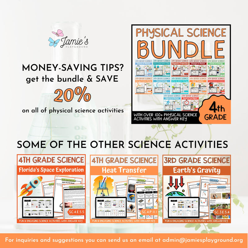 Forms of Energy Activity & Answer Key 4th Grade Physical Science