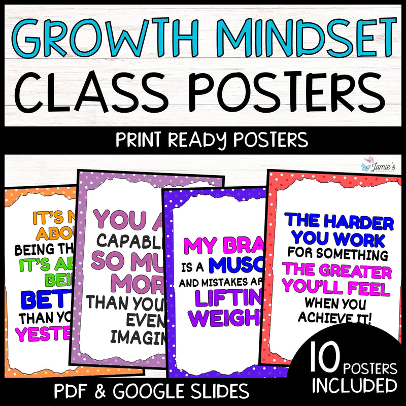 Growth Mindset Poster Display Polka Dots Classroom Decor and Bulletin Board