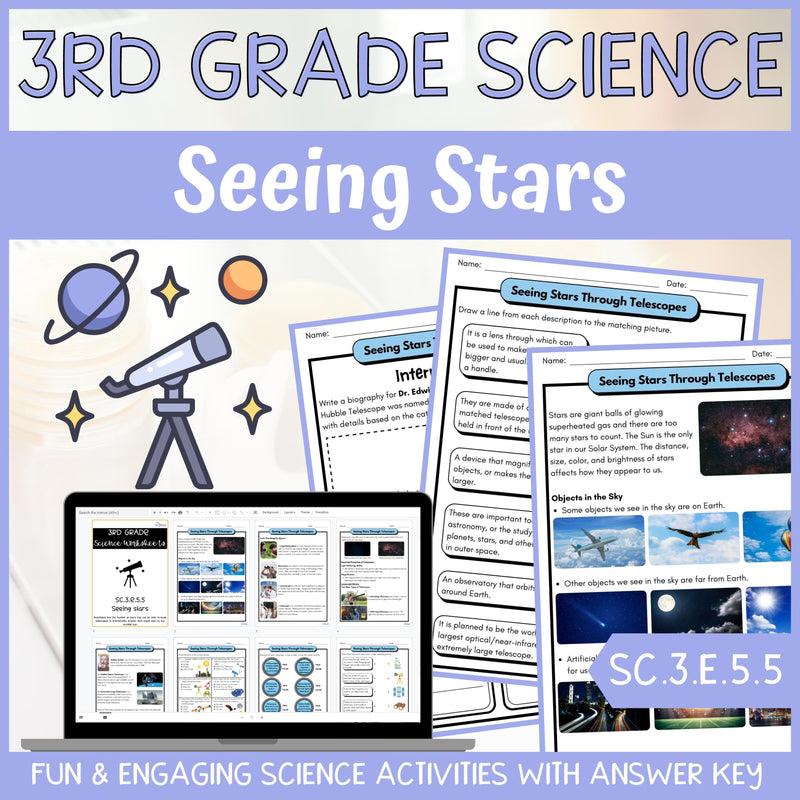 Stars and Telescopes Activity & Answer Key 3rd Grade Earth & Space Science