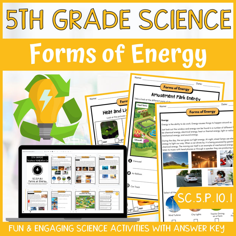 Forms of Energy Activity & Answer Key 5th Grade Physical Science