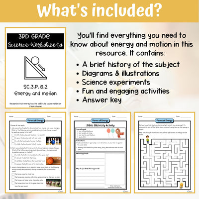 Potential and Kinetic Energy Activity & Answer Key 3rd Grade Physical Science