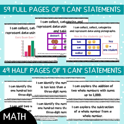 Florida BEST Standards: 2nd Grade MATH & ELA I Can Statements - BUNDLE