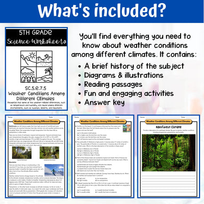 Weather and Climate Activity & Answer Key 5th Grade Earth Science