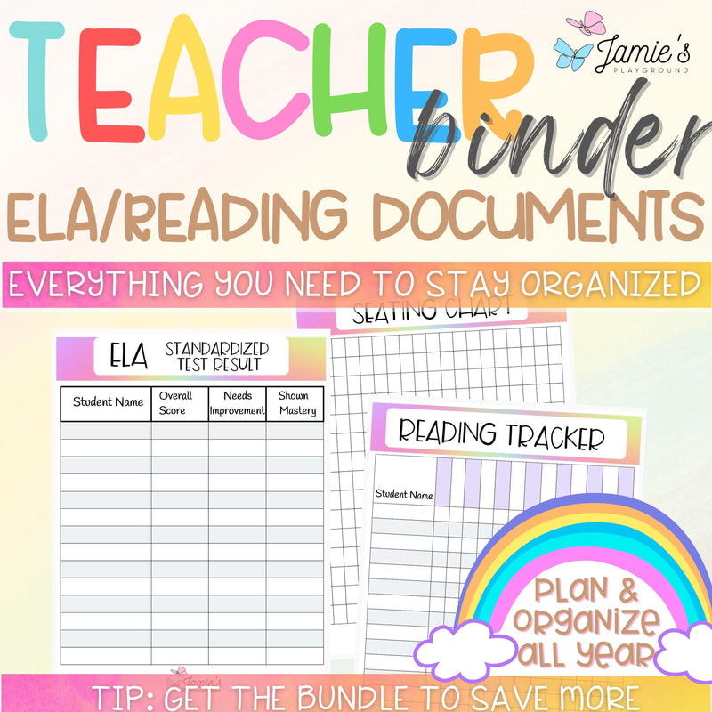 Editable Binder Documents for Teacher Binder and Planner | ELA Documents - Rainbow theme