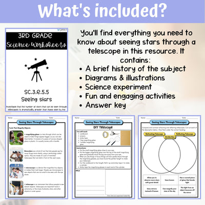 Stars and Telescopes Activity & Answer Key 3rd Grade Earth & Space Science