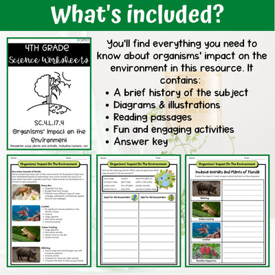 Organisms' Impact on Environment Activity & Answer Key 4th Grade Life Science