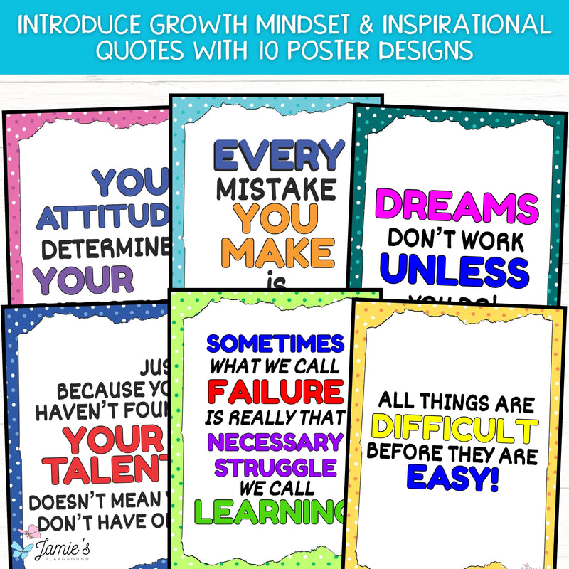 Growth Mindset Poster Display Polka Dots Classroom Decor and Bulletin Board